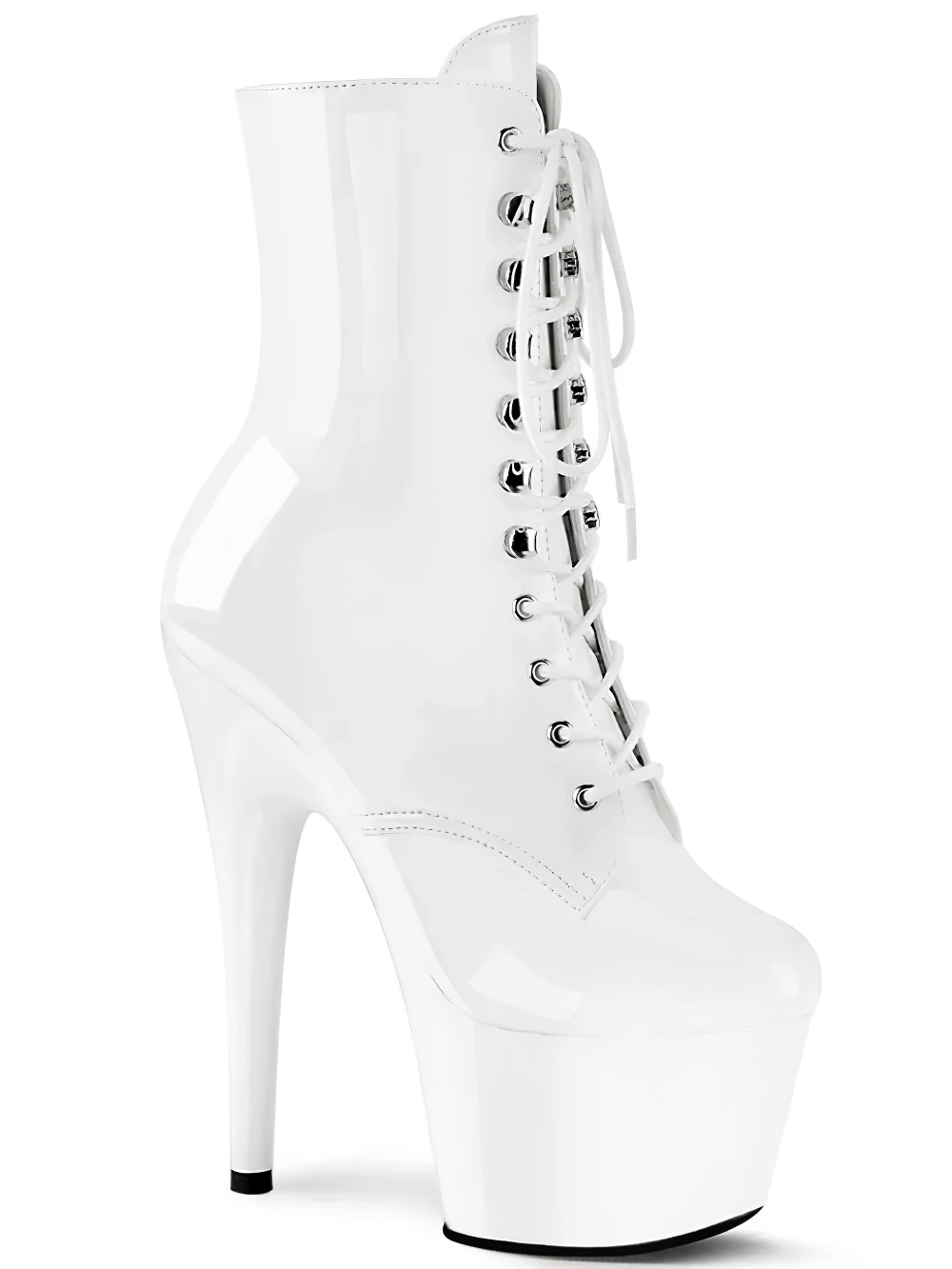 Stylish white lace-up ankle boots with a 7-inch stiletto heel and platform for a bold statement.