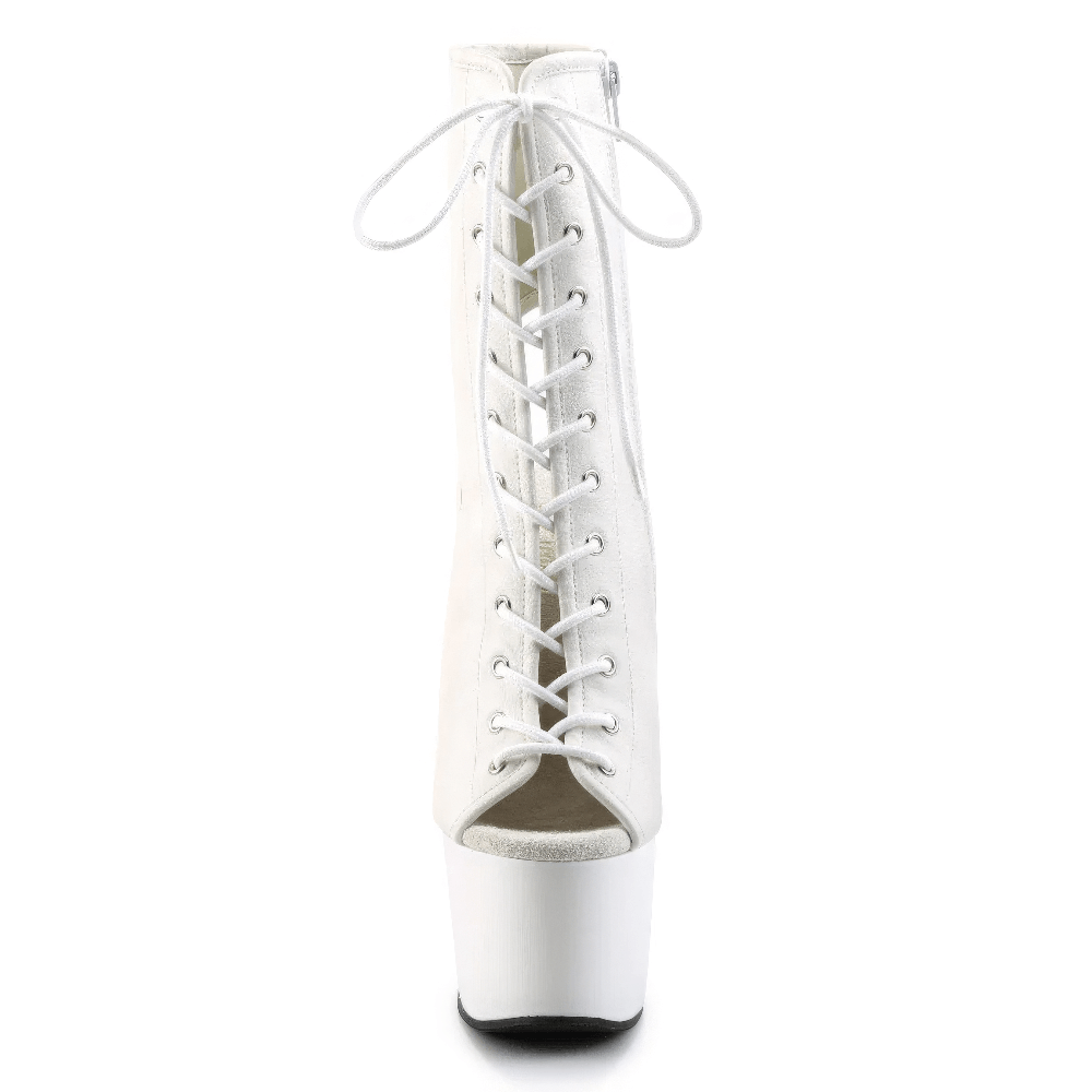 PLEASER White Lace-Up Heel Ankle Boots with Open Toe