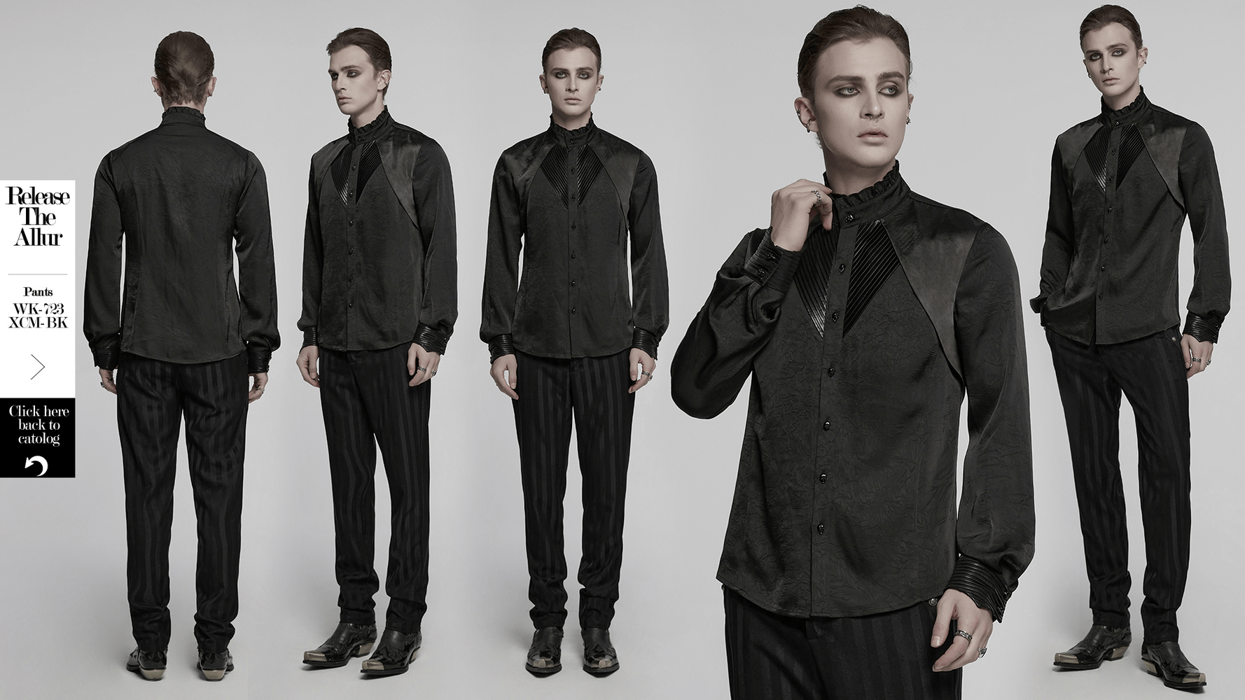 Pleated Gothic Button-Up Shirt with glossy accents and structured layered design for alternative fashion.