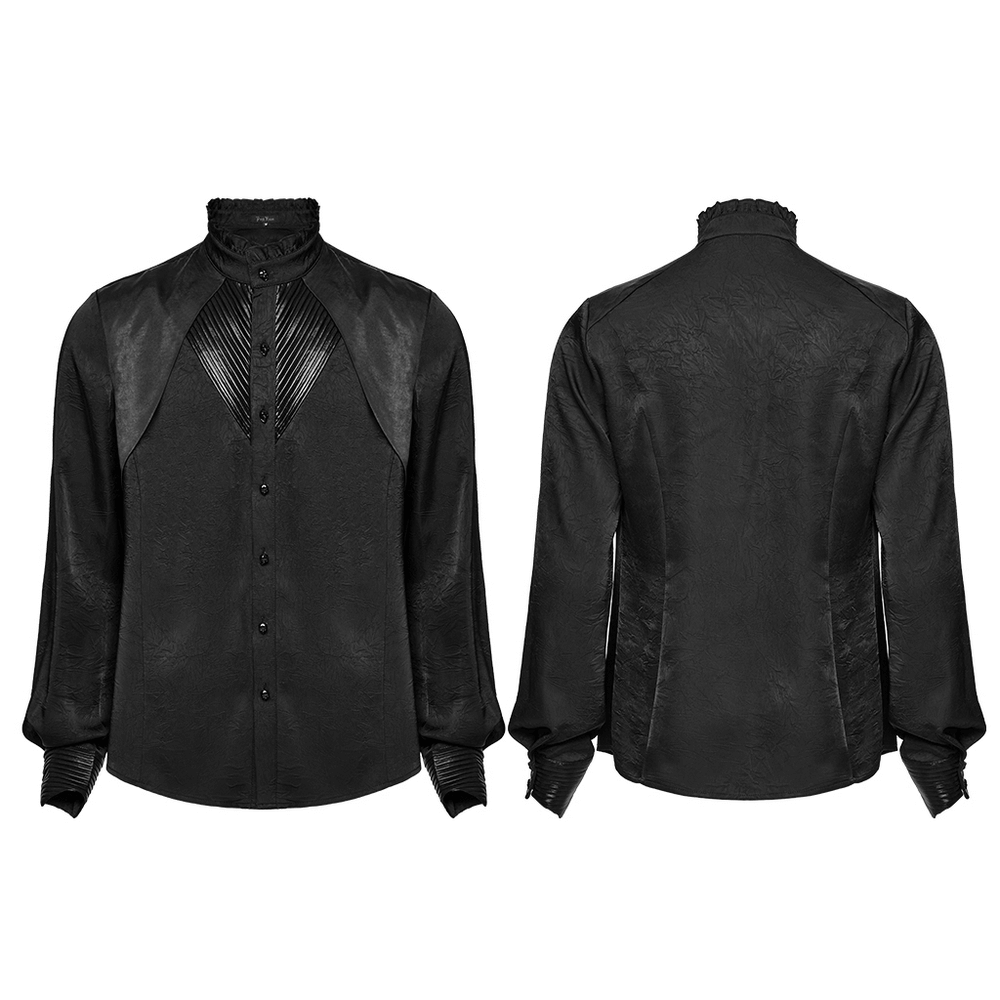 Pleated Gothic button-up shirt showcasing glossy accents and structured double-layer design.