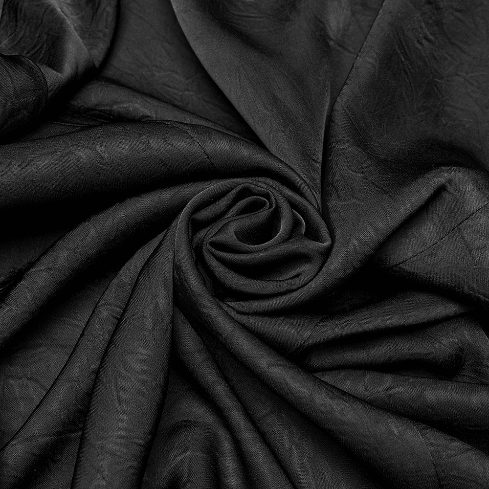 Black textured fabric with a smooth pleated design, perfect for gothic clothing and dramatic styles.