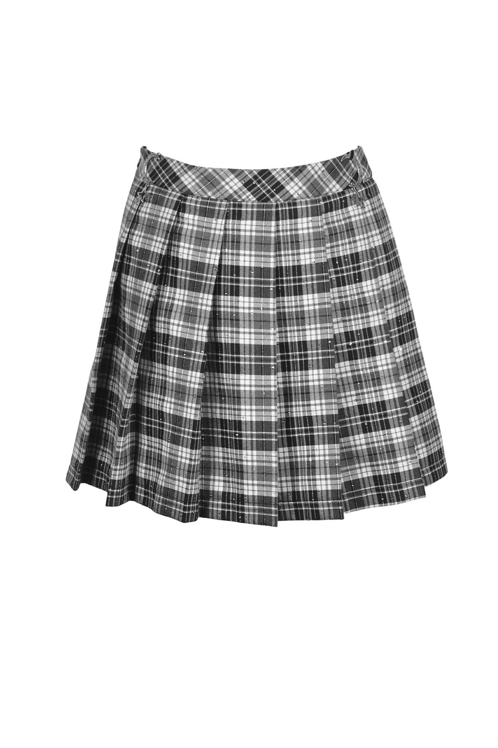 Pleated gothic mini skirt in black and white plaid, perfect for edgy grunge style outfits.