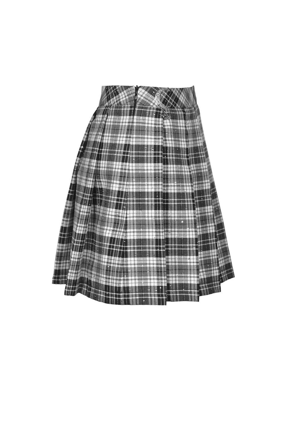 Pleated gothic mini skirt in black and white plaid, perfect for edgy grunge style outfits.