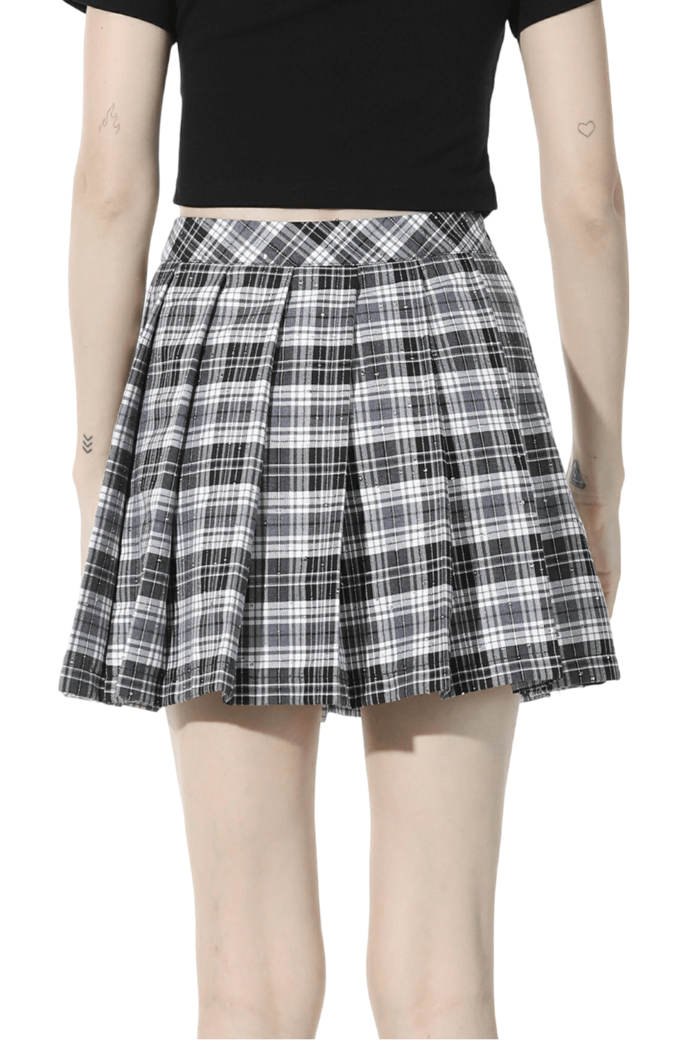 Pleated Gothic Mini Skirt with Black and White Plaid
