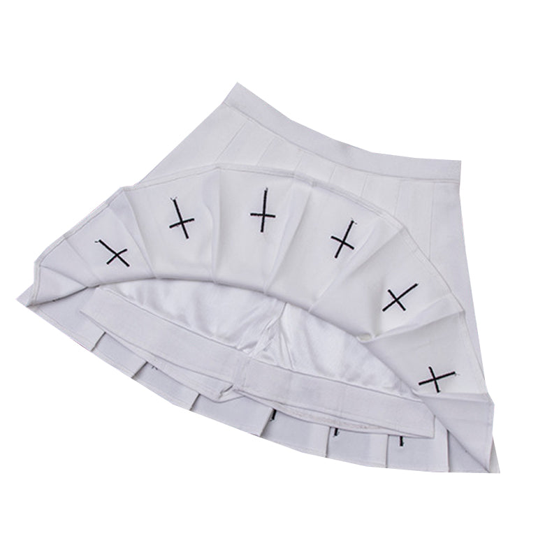 Pleated gothic mini skirt with cross details, perfect for edgy alternative outfits and Halloween parties.