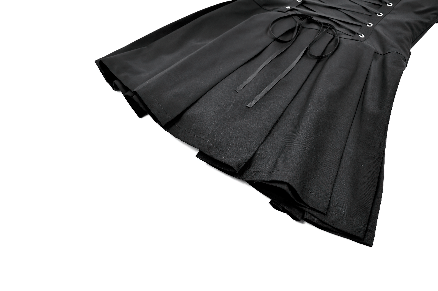 Pleated Mini Dress with Corset Lace-Up Back Detail black punk sleeveless skater dress with buckled waist
