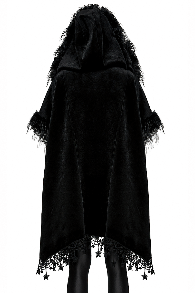 Plush Woven Goth Bat Cloak with Pentagram Lace Hem - HARD'N'HEAVY