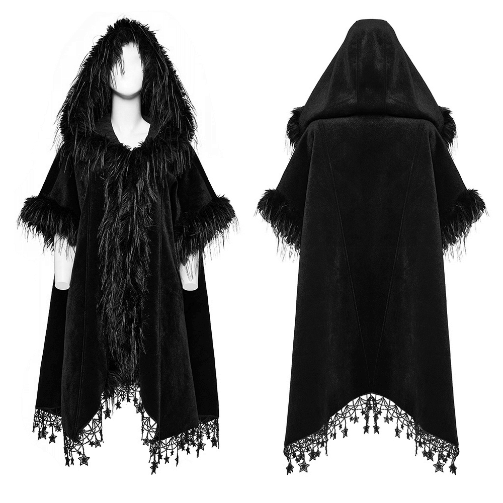 Plush Woven Goth Bat Cloak with Pentagram Lace Hem - HARD'N'HEAVY