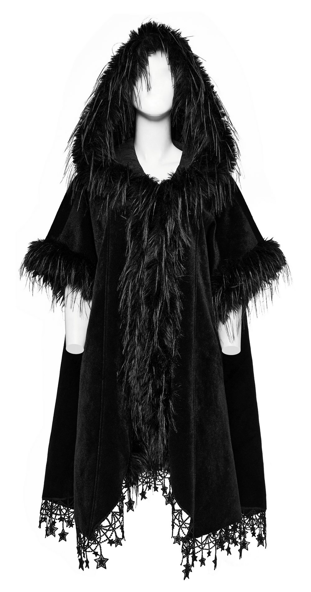 Plush Woven Goth Bat Cloak with Pentagram Lace Hem - HARD'N'HEAVY