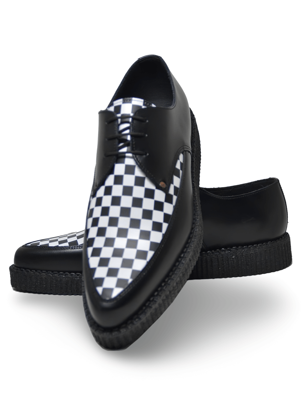 Chaussures Creeper pointues en damier noir et blanc