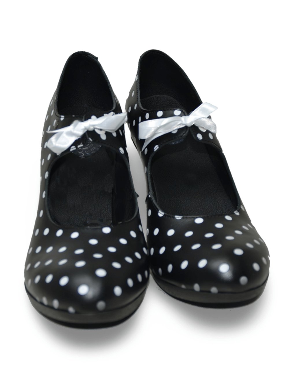 Polka Dot Grained Leather Pumps with Laces and Round Toes