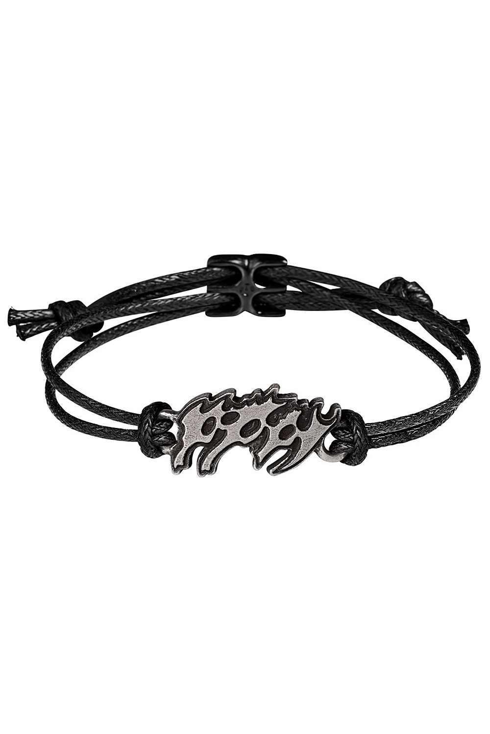 Poppy Logo Black Cord Rock and Metal Wrist Strap featuring a pewter emblem on adjustable black cord.