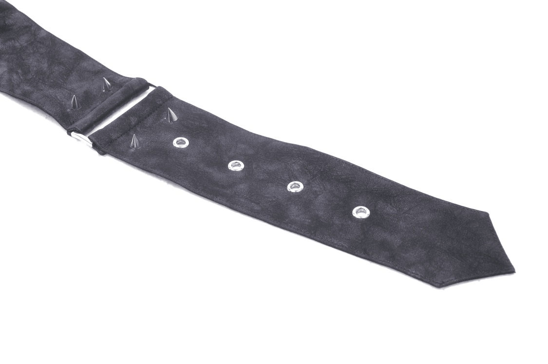 Post-apocalyptic faux leather pocket belt with lace-up closure and metal eyelets for adjustable punk rock style.