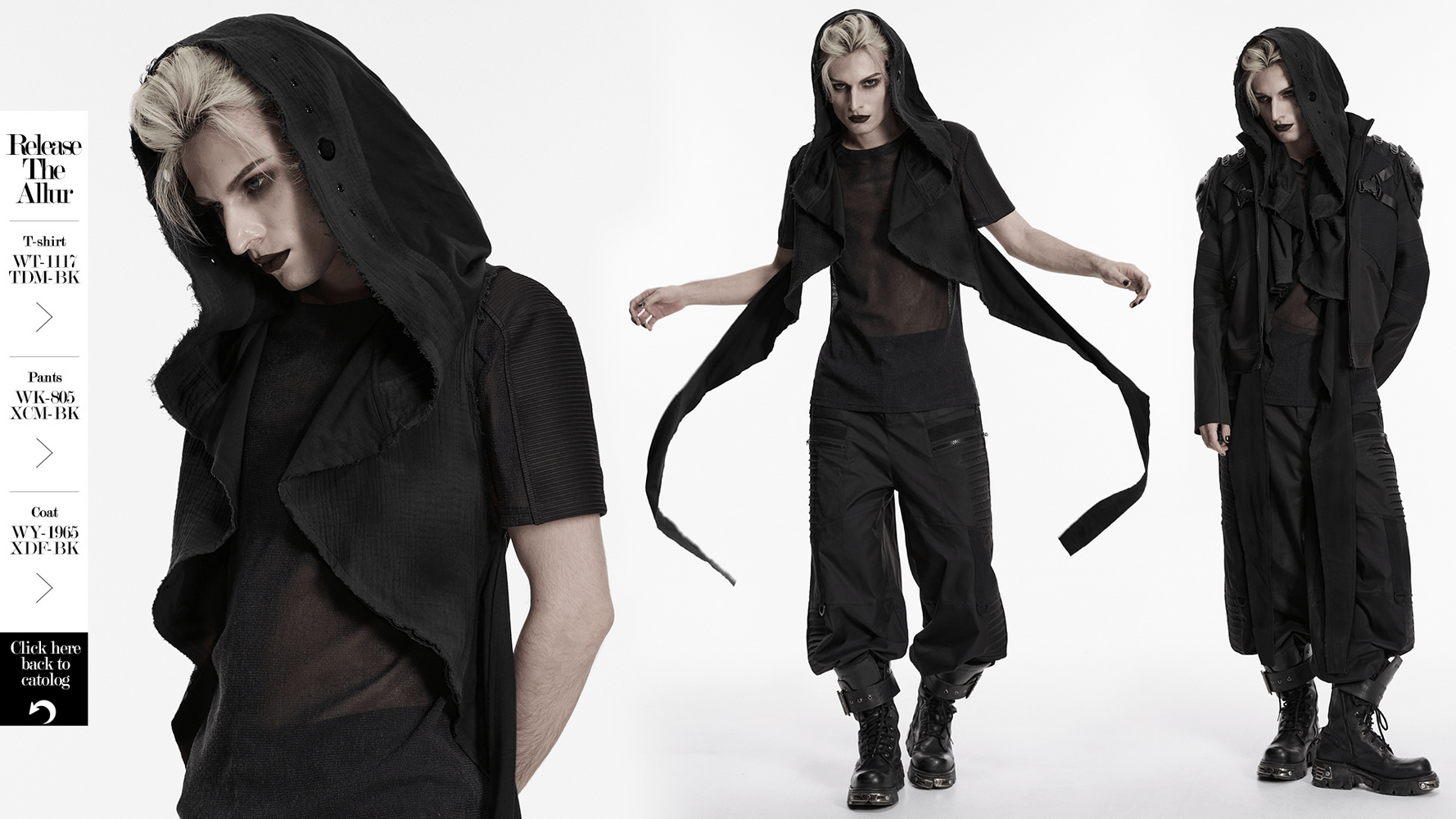 Post-Apocalyptic Gothic Black Hooded Cape Vest worn by a model in a dramatic pose, showcasing its unique silhouette.