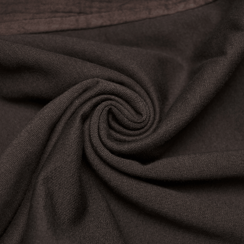 Post Apocalyptic Hooded Sleeveless Cape Vest For Men fabric detail showing dark brown texture.