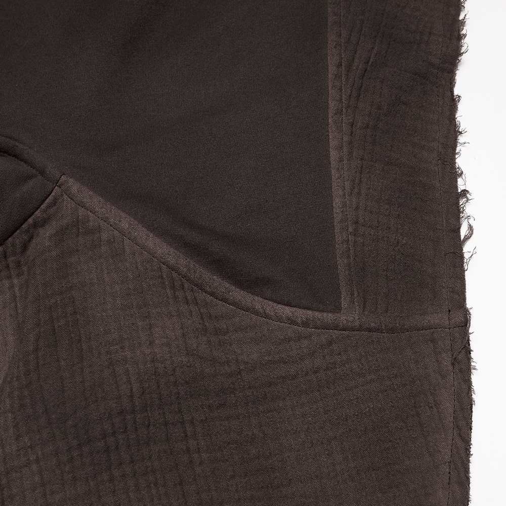 Post Apocalyptic Hooded Sleeveless Cape Vest For Men close-up showcasing the frayed edges and texture of the fabric.