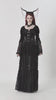 Gothic evening cape with floral accents worn by model, featuring Victorian lace details and elegant long sleeves.