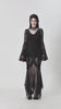 Elegant female in a gothic black lace top with flared sleeves and V-neck, exuding vintage charm and modern sophistication.