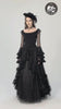 Elegant gothic black dress with sheer sleeves and ruffled details, perfect for alternative fashion lovers.