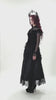 Lace Maxi Skirt with Sheer Mesh Layers and Floral Trim worn by model in gothic outfit and crown.