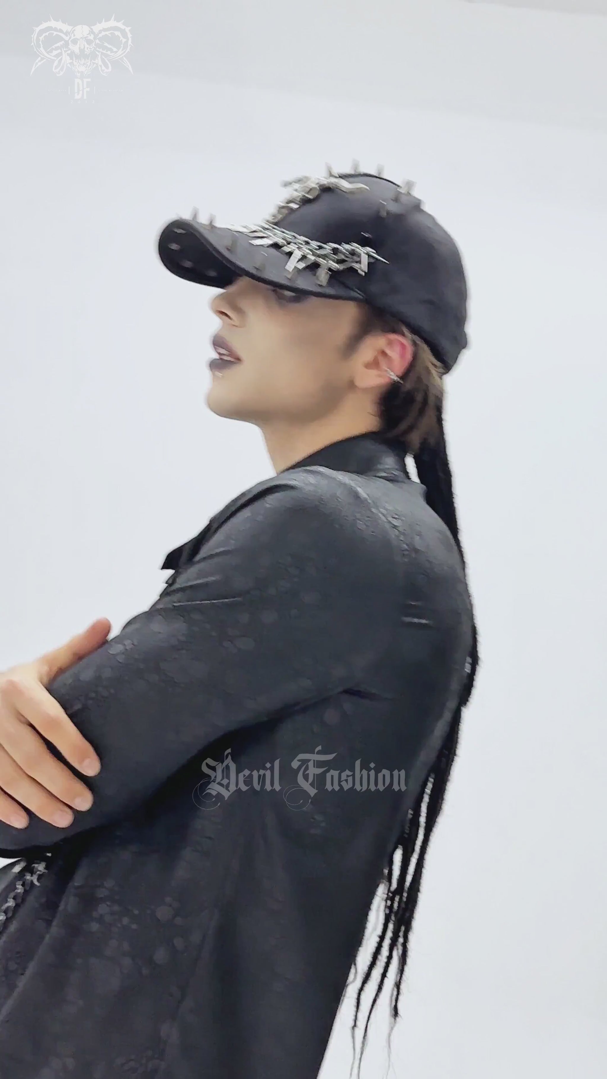 Spiked Bull Skull Chain Gothic Baseball Cap for Rockers showcased in a stylish side profile shot.