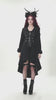 Women's Gothic High-Low Coat with Buckles and Lace-Up displayed by a model with striking accessories.