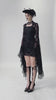 Lace Mini Dress with Bell Sleeves and Back Lace-up Design worn by model, showcasing gothic elegance and romantic allure.
