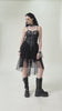 Dark Goth Dress with Mesh Layers and Adjustable Straps modeled with layered mesh and faux leather.