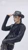 Edgy Spiked Bullet Trim Gothic Western Cowboy Hat worn by a model in a dark outfit with punk styling.