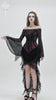 Elegant Off-Shoulder Ruffle Top with Sheer Sleeves and Lace worn by a model with gothic makeup and accessories.
