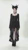 Black Gothic Bat Lace Dress with Sheer High-Low Hem worn by a model, featuring bell sleeves and lace details.