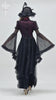 Victorian Lace Ruffled Gothic Cape with Corset Detail worn from the back, showcasing its elegant design and flowing sleeves.