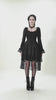 Gothic Black Lace Medieval Dress with Corset Detail featured on model showcasing vintage elegance and flared lace cuffs.