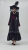 Gothic long black and wine red lace maxi gown with flared sleeves and dramatic ruffled hem.
