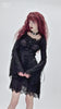 Elegant gothic black lace mini dress with flared sleeves, showcasing romantic dark style and intricate lace details.