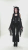 Model showcasing Gothic Black Velvet Pants with Lace Ruffle Panels and an elegant gothic top in a dramatic pose.