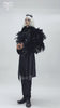 Gothic Feather Shoulder Cape with Lace and Chains worn by a model, showcasing intricate design and dark aesthetic.