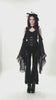 Elegant Lace Flare Pants with Layered Ruffled Hem Design modeled with a gothic outfit for dark elegance.