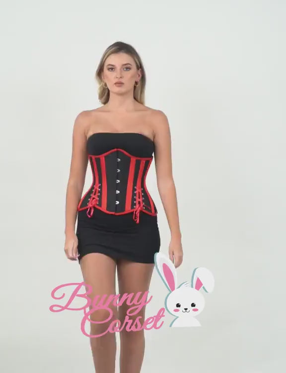 Model showcasing a gothic underbust waist training corset with lace-up back and elegant design.