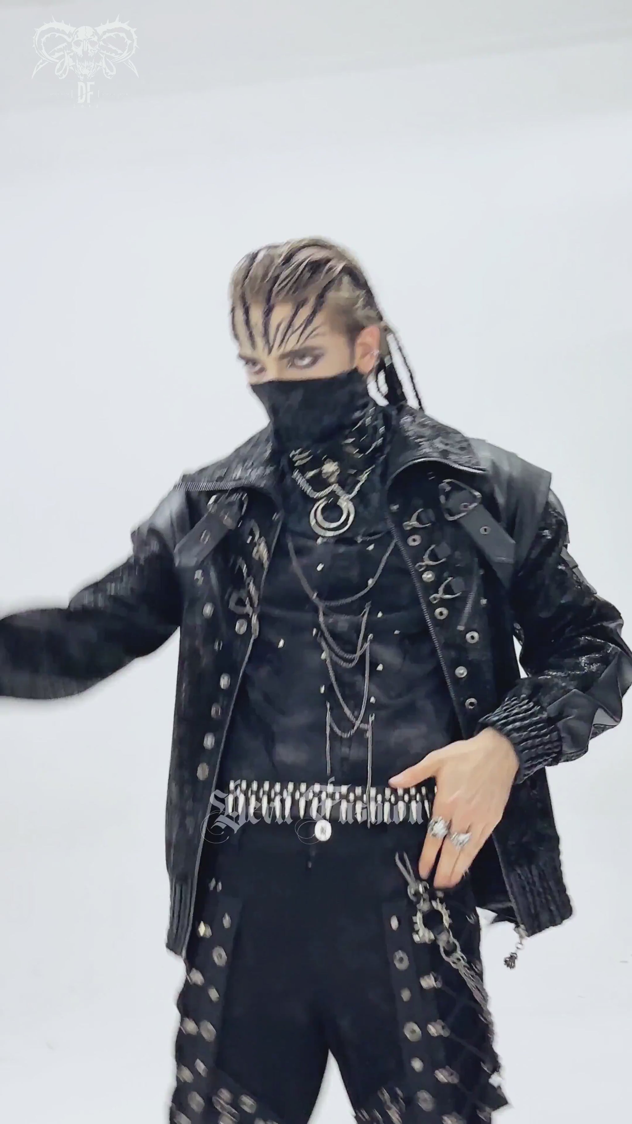 Model wearing a Black Crushed Neck Scarf for Gothic and Alternative Fashion with edgy accessories and a punk outfit.