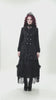 Gothic Black Long Coat with Silver Buttons for Women, featuring lace trim and a fitted waist for a stylish Victorian look.