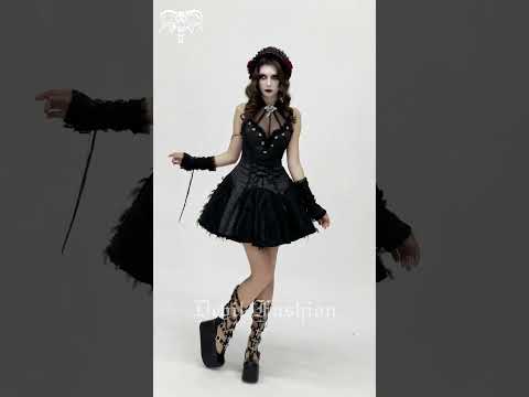 Women's Halter Corset Mini Dress with Lace Trim Detail displayed on a model with dark gothic styling.