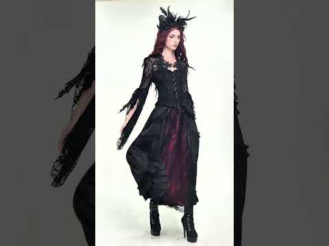 Gothic Lace Shrug Bolero with Dramatic Bell Sleeves worn over a gothic dress with dramatic flair and edgy accessories.