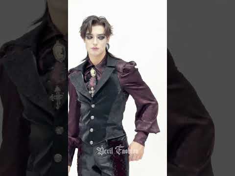 Black Gothic Waistcoat With Lace Lapel and Buttons worn with a ruffled shirt and stylish accessories.