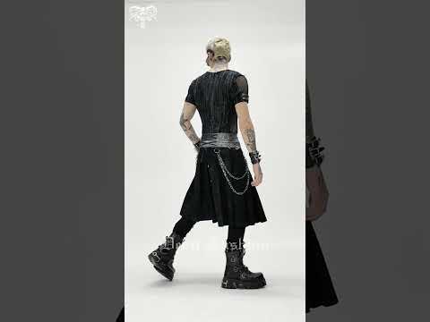 Gothic Chain Midi Skirt with Lace Up Waist Detail showcased with layered corset waistband and D-ring chains.