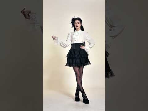 Women's Gothic Lace Ruffle High Waist Mini Skirt, Victorian black layered lace mini skirt with corset waist and ruffle trim