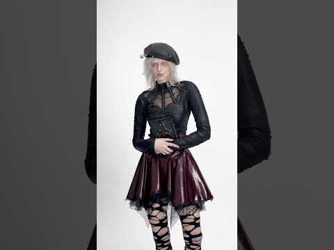 Gothic Evil Eye Notebook Cover with Studded Black Lace Trim displayed by a model in edgy gothic fashion.
