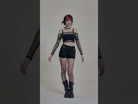 Bold Women's Fishnet Crop Top with Studded Strap Details black punk mesh long sleeve top with buckled harness straps