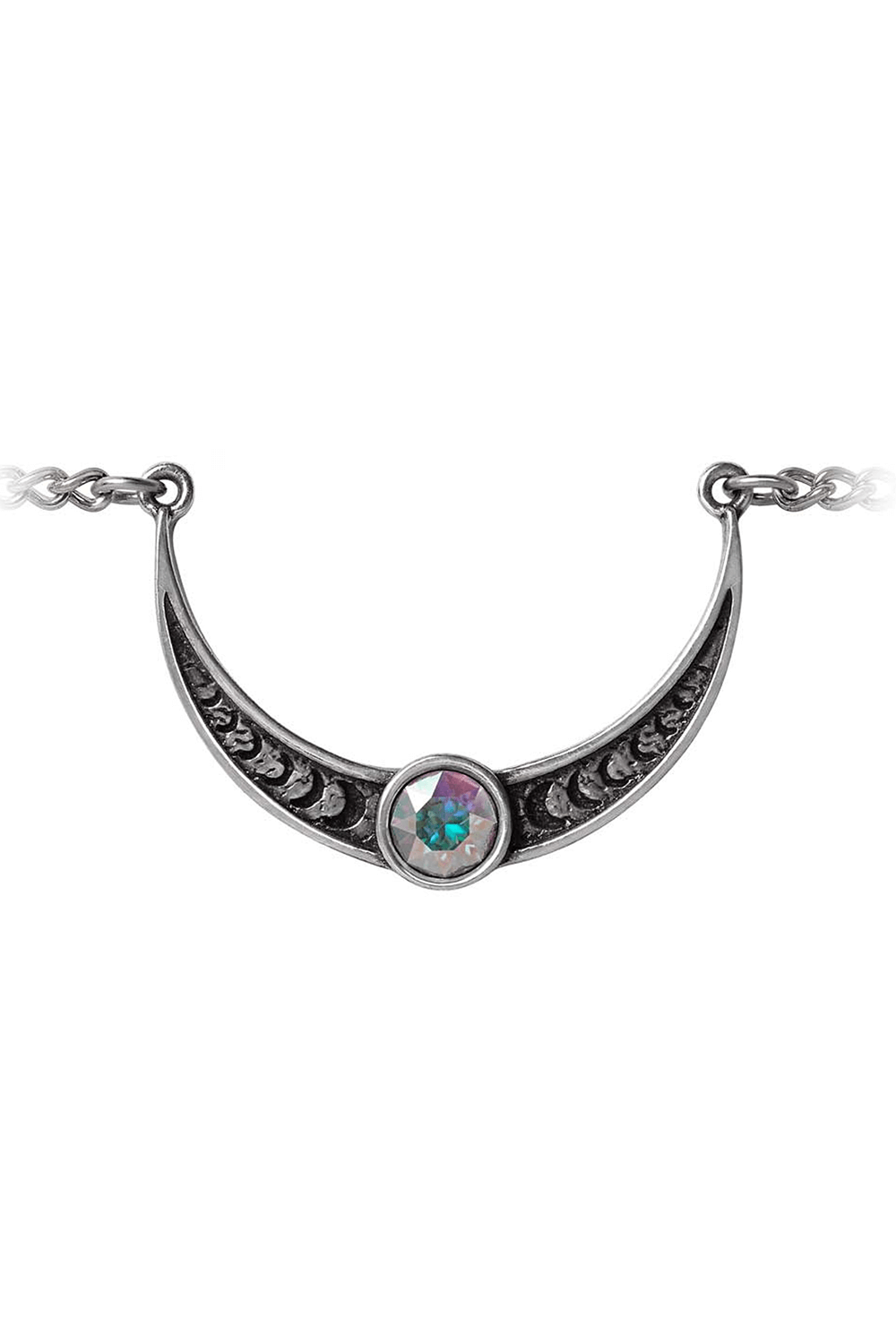 Priestess of Ishtar Crescent Moon Phase Bracelet with mystical crystal centerpiece in fine English pewter.