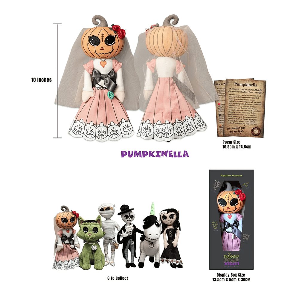 Pumpkin Head Princess Doll Bedtime Keepsake featuring Pumpkinella plush toy for kids' Halloween fun.